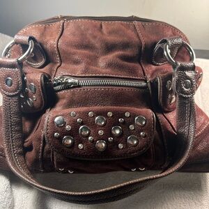 Studded Brown Leather Handbag